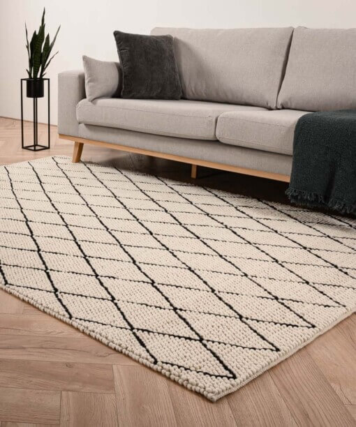 Wollteppich Rautenmuster Vinduer - Creme/Schwarz - sfeer