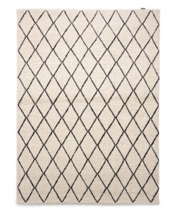 Wollteppich Rautenmuster Vinduer - Creme/Schwarz - overzicht boven