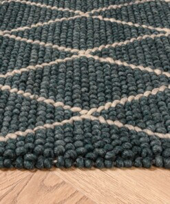 Wollteppich Rautenmuster Vinduer - Petrol/Grau - close up zijkant, thumbnail