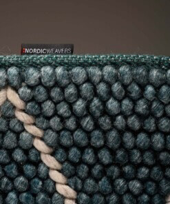 Wollteppich Rautenmuster Vinduer - Petrol/Grau - close up zijkant, thumbnail