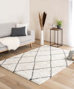 Teppich Rautenmuster Hochflor Artisan - Weiß/Grau - sfeer