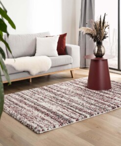 Hochflor Teppich Gestreift Artisan - Grau/Rot - sfeer