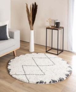 Hochflor Teppich Rund Berber Artisan - Weiß/Grau - sfeer