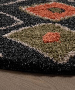 Boho Teppich Rund Hochflor Artisan - Anthrazit/Bunt - close up zijkant, thumbnail Boho Teppich Rund Hochflor Artisan - Anthrazit/Bunt - close up zijkant, thumbnail