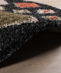 Boho Teppich Rund Hochflor Artisan - Anthrazit/Bunt - close up zijkant, thumbnail Boho Teppich Rund Hochflor Artisan - Anthrazit/Bunt - close up zijkant, thumbnail