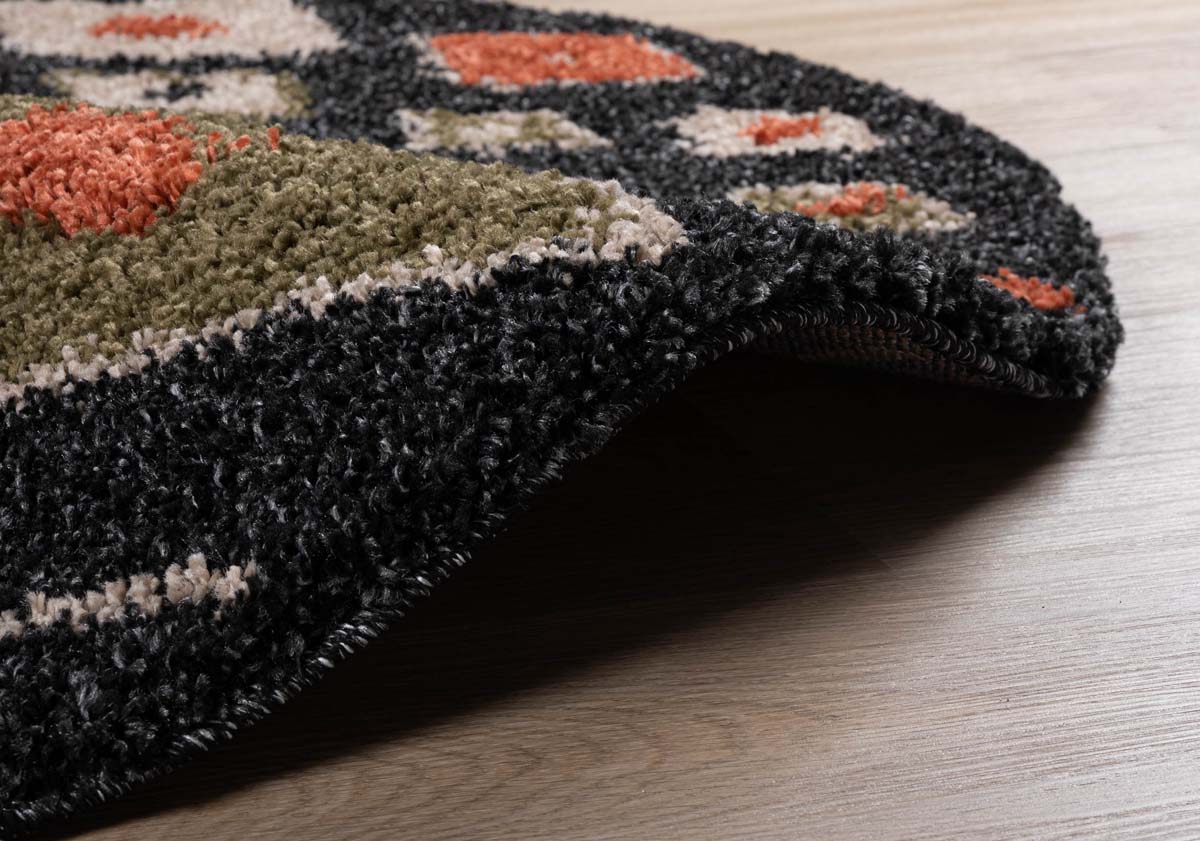 Boho Teppich Rund Hochflor Artisan - Anthrazit/Bunt - close up zijkant Boho Teppich Rund Hochflor Artisan - Anthrazit/Bunt - close up zijkant