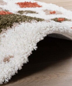 Boho Teppich Rund Hochflor Artisan - Weiß/Bunt - close up zijkant, thumbnail