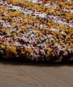 Hochflor Teppich Rund Gestreift Artisan - Bunt/Senfgelb - close up zijkant, thumbnail