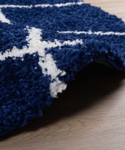 Hochflor Teppich Rund Rautenmuster Artisan - Dunkelblau/Weiß - close up zijkant, thumbnail