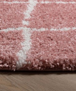 Hochflor Teppich Rund Rautenmuster Artisan - Rosa/Weiß - close up zijkant, thumbnail
