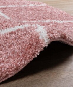 Hochflor Teppich Rund Rautenmuster Artisan - Rosa/Weiß - close up zijkant, thumbnail