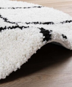 Hochflor Teppich Rund Rautenmuster Artisan - Weiß/Schwarz - close up zijkant, thumbnail