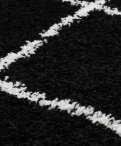 Hochflor Teppich Rund Rautenmuster Artisan - Schwarz/Weiß - close up materiaal, thumbnail