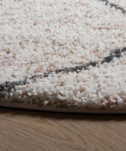 Teppich Rund Rautenmuster Hochflor Artisan - Weiß/Grau - close up zijkant, thumbnail