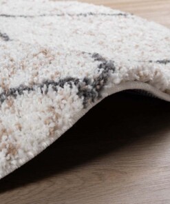 Teppich Rund Rautenmuster Hochflor Artisan - Weiß/Grau - close up zijkant, thumbnail