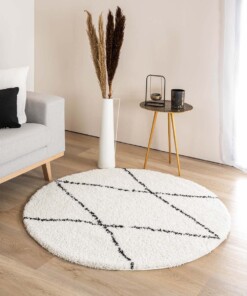 Hochflor Teppich Rund Berber Artisan - Weiß/Schwarz - sfeer