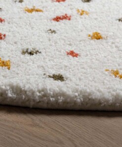 Hochflor Teppich Rund Punkte Artisan - Weiß/Bunt - close up zijkant, thumbnail