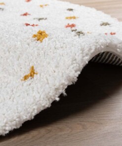 Hochflor Teppich Rund Punkte Artisan - Weiß/Bunt - close up zijkant, thumbnail