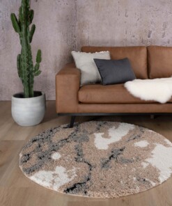 Hochflor Teppich Rund Marble Artisan - Beige - sfeer