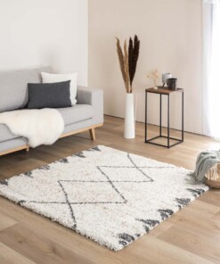 Hochflor Teppich Quadratisch Berber Artisan - Weiß/Grau - sfeer
