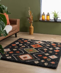 Boho Teppich Quadratisch Hochflor Artisan - Anthrazit/Bunt - sfeer, thumbnail