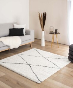 Hochflor Teppich Quadratisch Berber Artisan - Weiß/Schwarz - sfeer
