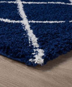 Hochflor Teppich Rautenmuster Artisan - Dunkelblau/Weiß - close up hoek, thumbnail