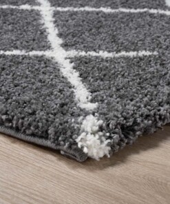 Hochflor Teppich Rautenmuster Artisan - Grau/Weiß - close up hoek, thumbnail