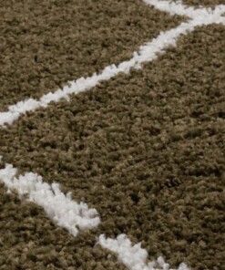 Hochflor Läufer Rautenmuster Artisan - OlivGrün/Weiß - close up materiaal, thumbnail