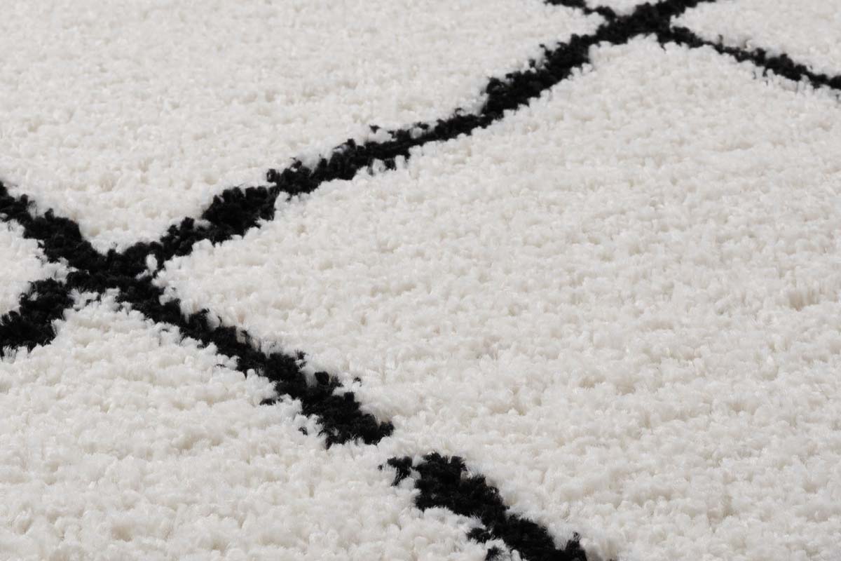 Hochflor Läufer Rautenmuster Artisan - Weiß/Schwarz - close up materiaal Hochflor Läufer Rautenmuster Artisan - Weiß/Schwarz - close up materiaal