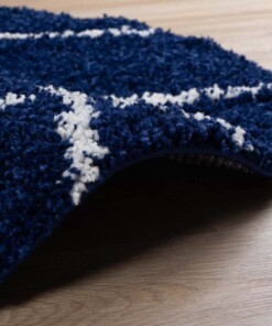 Hochflor Teppich Rund Rautenmuster Habitat - Dunkelblau/Weiß - close up zijkant, thumbnail