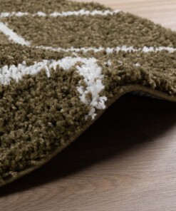 Hochflor Teppich Rund Rautenmuster Habitat - Olivgrün/Weiß - close up zijkant, thumbnail