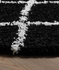Hochflor Teppich Rund Rautenmuster Habitat - Schwarz/Weiß - close up zijkant, thumbnail