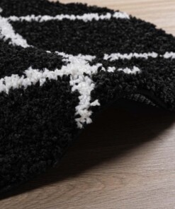 Hochflor Teppich Rund Rautenmuster Habitat - Schwarz/Weiß - close up zijkant, thumbnail
