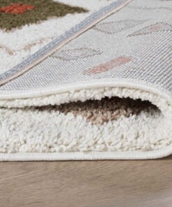 Boho Teppich Quadratisch Hochflor Artisan - Weiß/Bunt - close up vouw, thumbnail