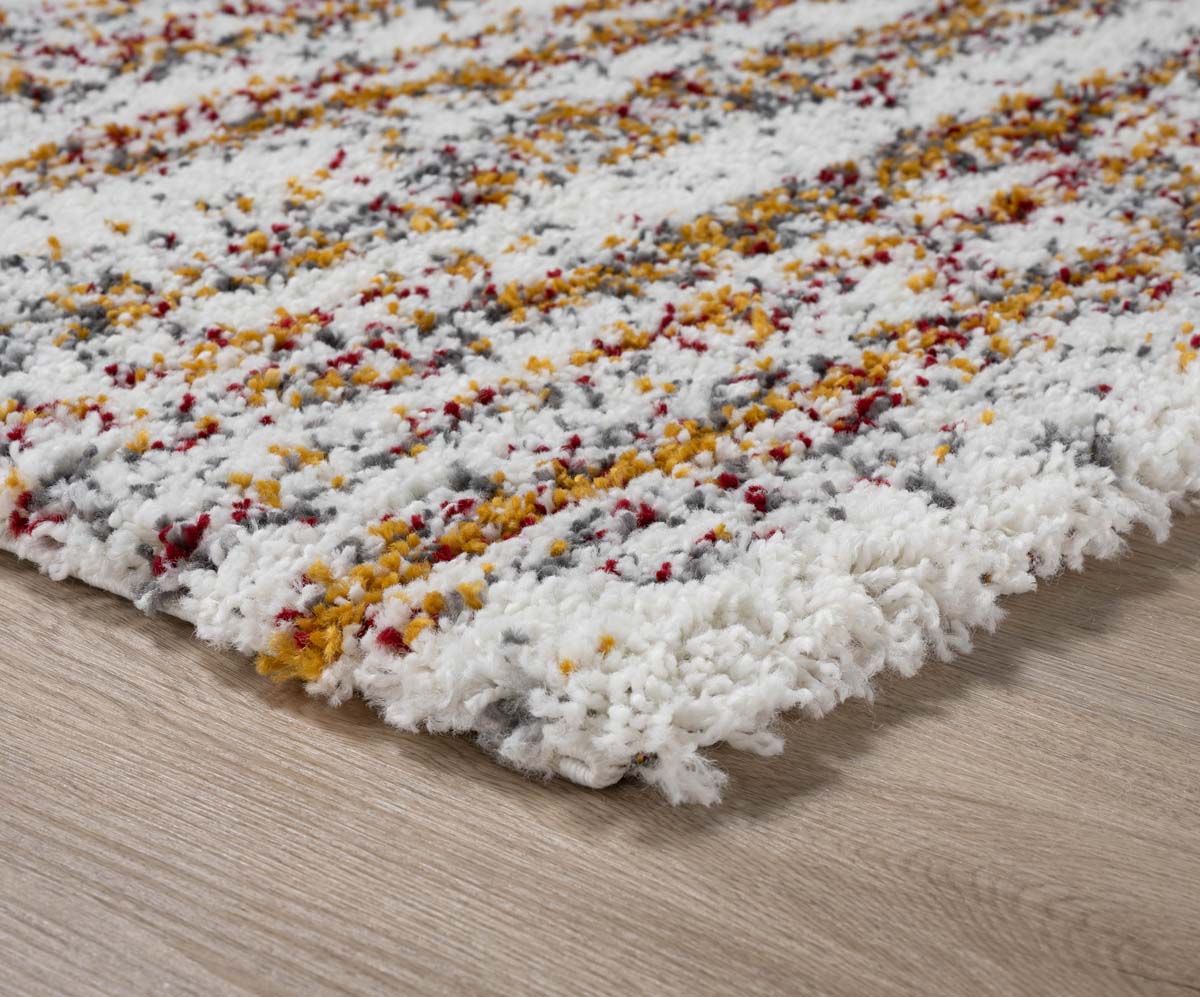 Hochflor Teppich Quadratisch Gestreift Artisan - Weiß/Bunt - close up hoek Hochflor Teppich Quadratisch Gestreift Artisan - Weiß/Bunt - close up hoek