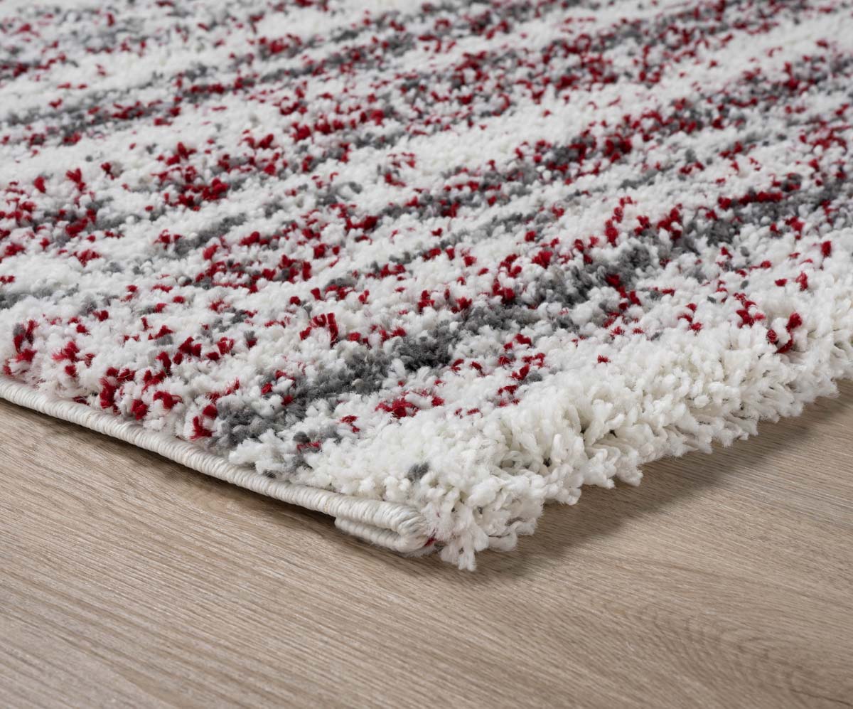 Hochflor Teppich Quadratisch Gestreift Artisan - Grau/Rot - close up hoek Hochflor Teppich Quadratisch Gestreift Artisan - Grau/Rot - close up hoek