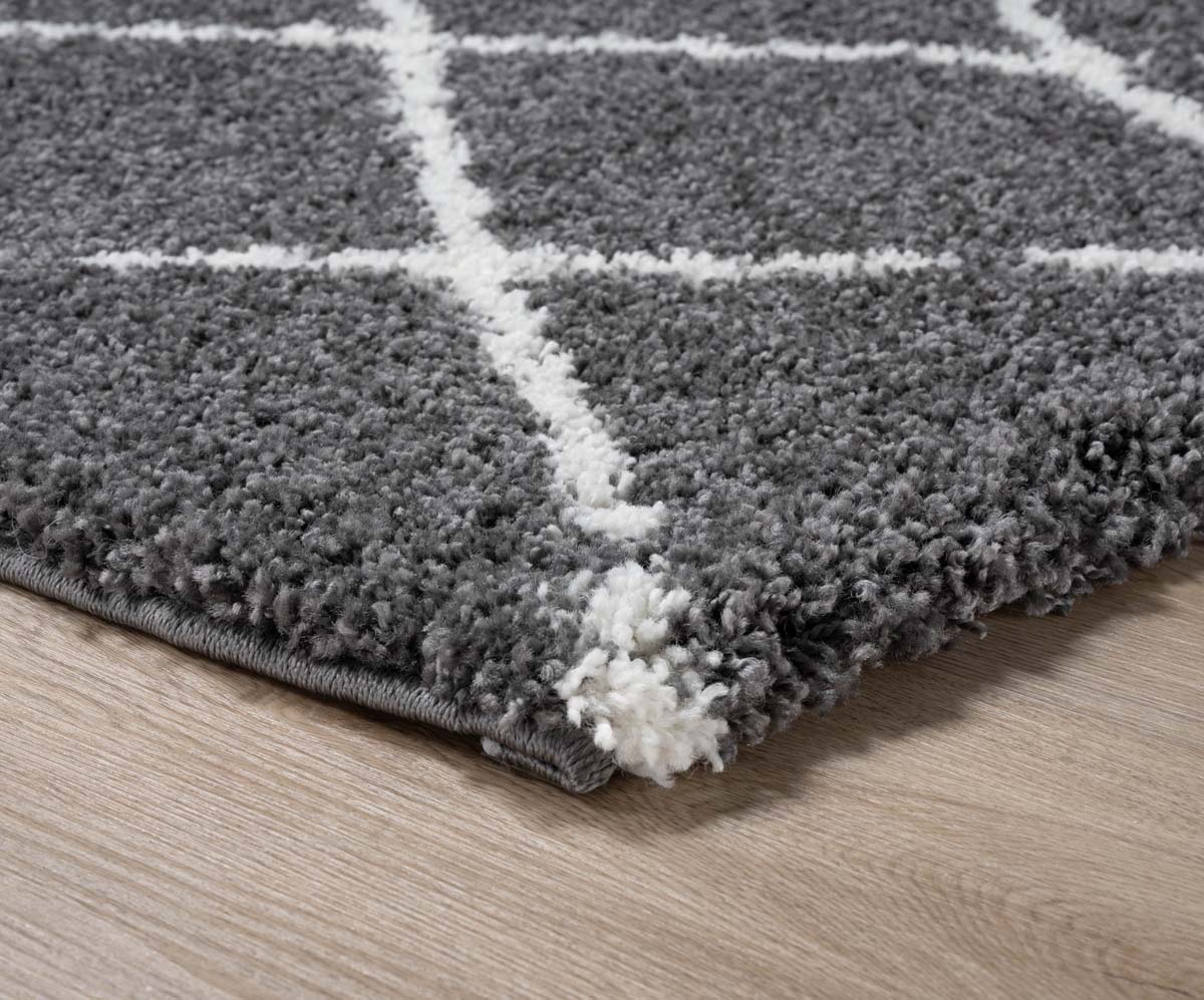 Hochflor Teppich Quadratisch Rautenmuster Artisan - Grau/Weiß