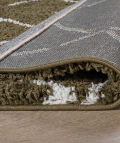 Hochflor Teppich Quadratisch Rautenmuster Artisan - Olivgrün/Weiß - close up vouw, thumbnail