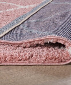 Hochflor Teppich Quadratisch Rautenmuster Artisan - Rosa/Weiß - close up vouw, thumbnail