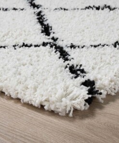 Hochflor Teppich Quadratisch Rautenmuster Habitat - Weiß/Schwarz - close up hoek, thumbnail