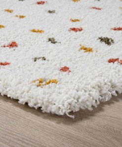 Hochflor Teppich Quadratisch Punkte Artisan - Weiß/Bunt - close up hoek, thumbnail