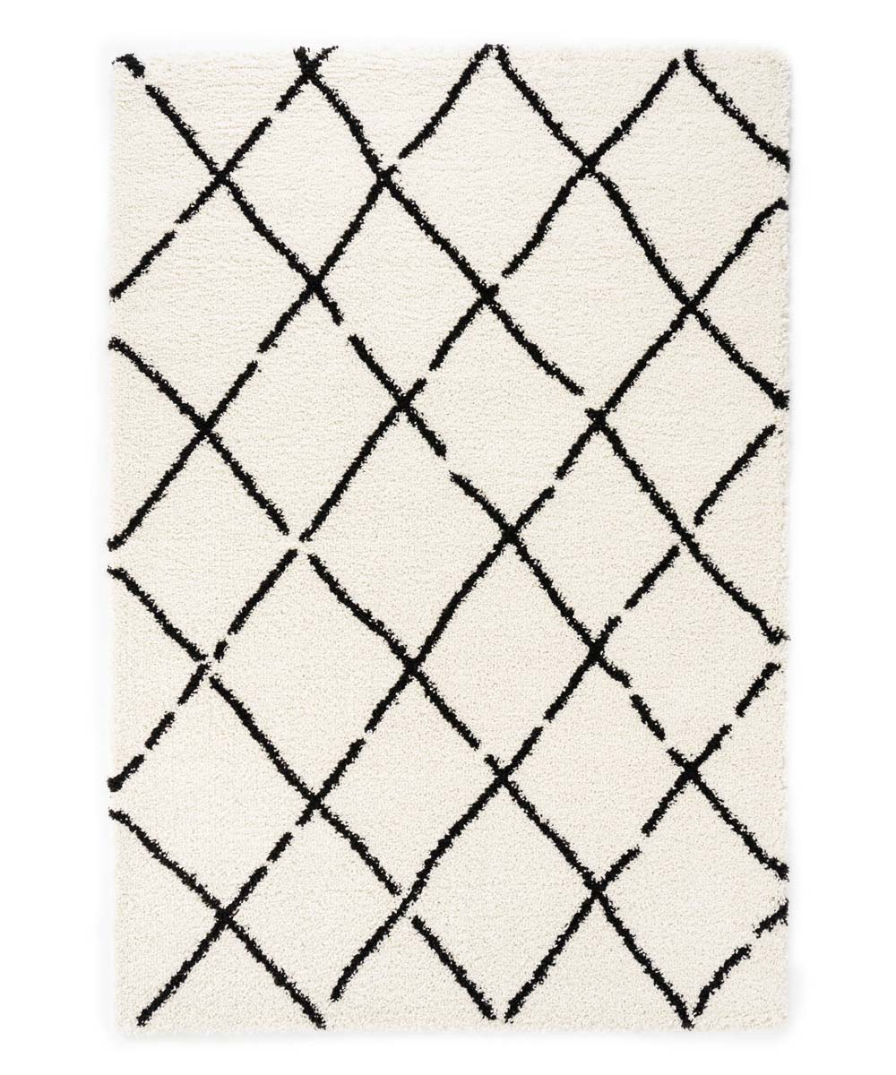 Hochflor Läufer Rautenmuster Artisan - Weiß/Schwarz - overzicht Hochflor Läufer Rautenmuster Artisan - Weiß/Schwarz - overzicht