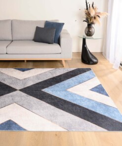 Teppich Geometrische Muster Waschbar - Moderna Blau/Grau - sfeer, thumbnail