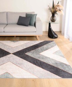 Teppich Geometrische Muster Waschbar - Moderna Grün/Grau - sfeer, thumbnail