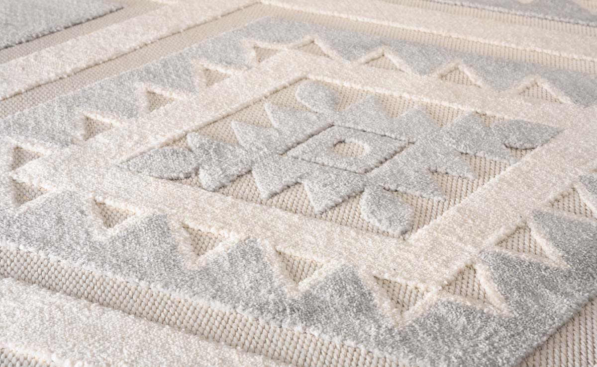 Outdoor Teppich Geometrische Muster - Verano Grau/Weiß | Tapeso