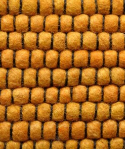 Wollteppich Rund Lett Streifen - Senfgelb/grau - close up, thumbnail Wollteppich Rund Lett Streifen - Senfgelb/grau - close up, thumbnail