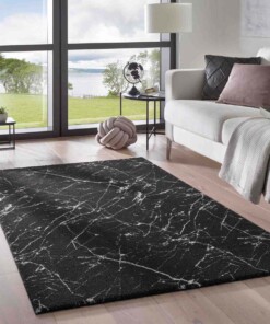 Waschbarer Teppich Marmor Optik - Chloé Schwarz/Weiß