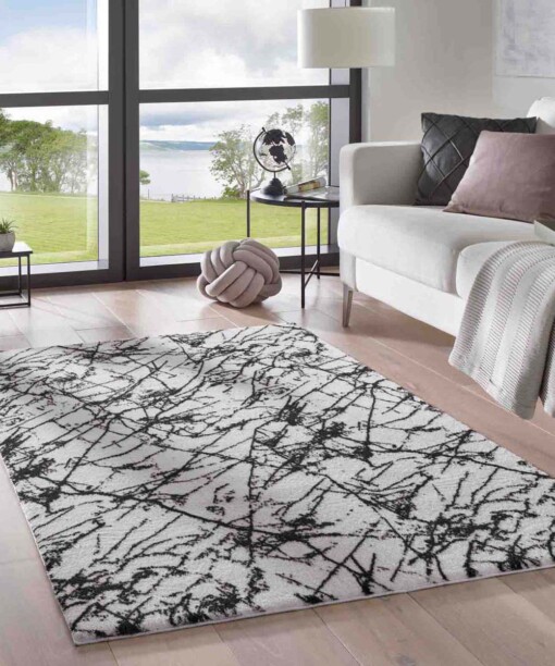 Waschbarer Teppich Marmor Optik - Chloé Weiß/Schwarz - sfeer