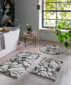 Waschbarer Teppich Rund Marmor Optik - Chloé Weiß/Schwarz - sfeer
